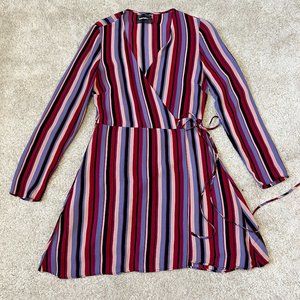 Reformation Gjelina Wrap Dress Size Large Striped Purple Black Red Mini Short